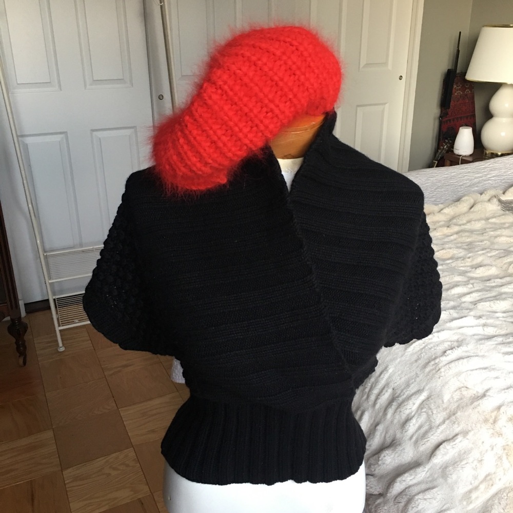 Red fuzzy wool beret